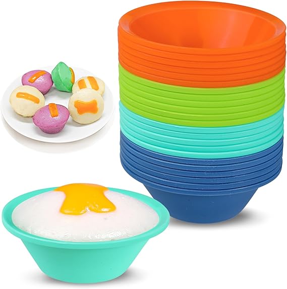 Webake 24 Pcs Platinum Silicone Puto Molder Filipino Medium-Size, 2.75" Reusable Puto Baking Cup for Steamer, BPA-Free & Non-Stick, Plastic Replacement Baking Cup, Great for Bite-Size Muffin, Tart