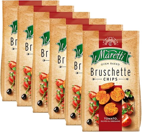 6 x 70g Bruschette Tomato Bread Chips Olive Oregano Oven Baked Snack Crackers