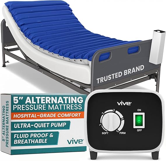 Vive 5" Alternating Pressure Mattress - Air Topper Pad for Bed Sore, Ulcer Prevention, Bedridden Treatment - Inflatable, Quiet Alternative Cover - Fits Hospital Bed - Includes Electric Pump System | for Bed Sore, Ulcer Prevention, Bedridden Treatment - Inflatable, Quiet Alternative Cover - Fits Hospital Bed