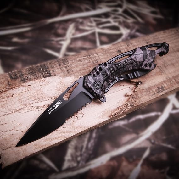 TAC-FORCE Spring Assisted Opening Gray Camo Bottle Opener Glass Breaker Knife