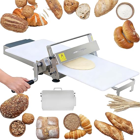 12"/15.5" Manual Dough Sheeter, Folding Dough Rolling Machine, Adjustable Manual Doughs Sheeter Machine, Laminadora De Masa, Stainless Steel, Thickness Adjustable 0-27MM for Puff Pastry