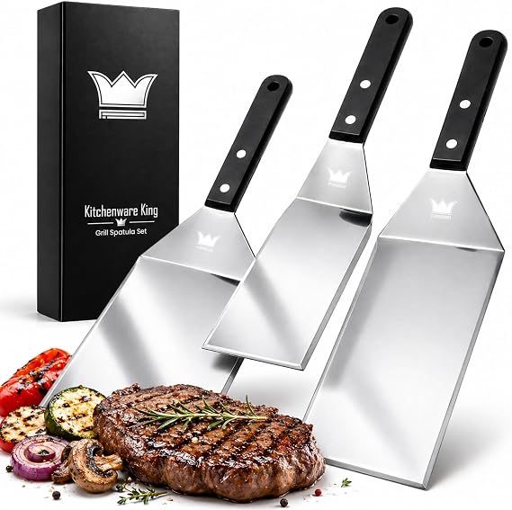 Premium Mirror Polished Stainless Steel Spatula Set - Griddle Spatula Set