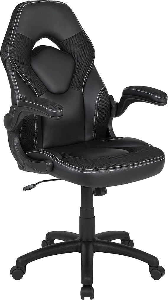 Gaming Chair, Racing Style Ergonomic Office Chair, Adjustable Swivel Computer Chair with Flip-Up Arms, Black LeatherSoft