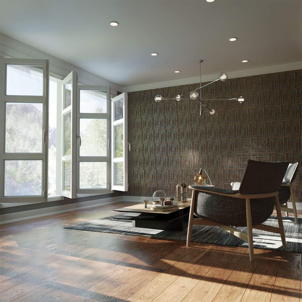 Ekena Millwork WALW12X12X0250NWDHI Norwood Decorative Fretwork Wall Panels, 11 38W x 11 38H x 14T, Hickory