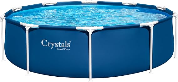 Crystals Steel 10ft Round Frame Swimming Pool Set – Above Ground Outdoor Garden Pool with Durable Steel Frame, Strong PVC Liner, Easy Setup Family Pool for Kids & Adults Summer Use