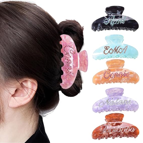 Personalized Name Hair Claw Clips, Custom Large Hair Claw Clips for Women, Rhinestone Design Banana Clips for Thin, Medium, and Thick Hair, Christmas Gifts for Mom, Bridal, Bridesmaid, Couples, Friend