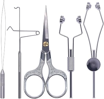 XFISHMAN Fly-Tying-Kits-for-Beginners-with- with Bobbin Threader Scissors Whip Finisher 5 in 1 Starter Tying Flies Set