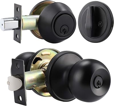 Gobrico Keyed Alike Entry Door Knob and Single Cylinder Deadbolt Lock Sets Matte Black Stainless Steel Knobsets for Entry Home Front Door,4 Pack