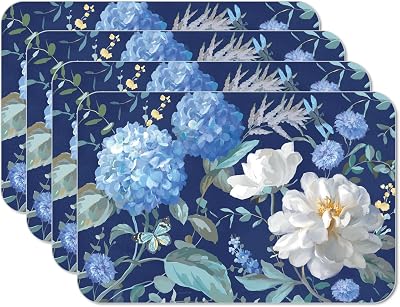 CounterArt Garden Floral 4 Pack Reversible Easy Care Flexible Plastic Placemats Made in The USA BPA Free PVC Free Easily Wipes Clean Spring Morning Blooms