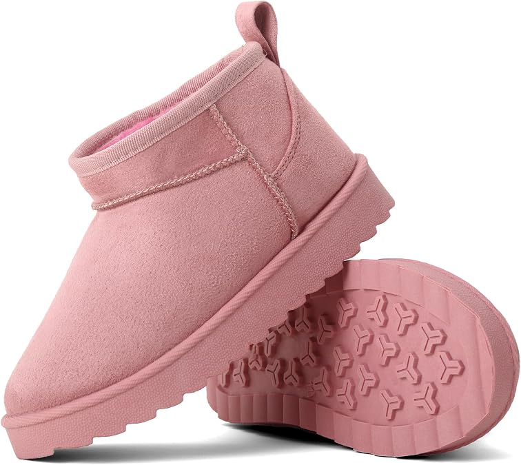 Kids’ Faux Suede Winter Boots – Warm Faux Fur Lined Ankle Shoes | Non-Slip Rubber Sole Cosy Snow Boots for Boys and Girls