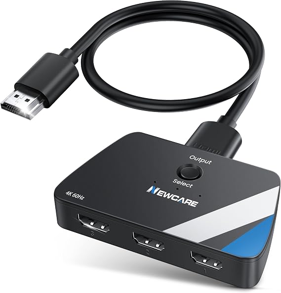 [Upgrade] HDMI Switch 3 in 1 Out, 4K@60Hz HDMI 2.0 Switch Splitter with 2.6FT Long HDMI Cable, 3-Port HDMI Switcher Selector, Supports 4K 30Hz 3D 1080P HDCP2.2 for PS5 Xbox DVD Player Fire Stick PC