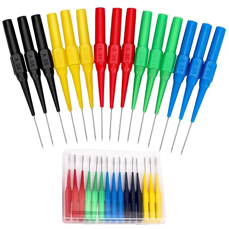15pcs Test Back Probe Pin,Wire Piercing Insulation Back Probes Probe Non-Destructive Pin, 0.7mm Test Probes Pins Insulation Piercing Needle Multimeter 4mm Banana Socket for Car Tester