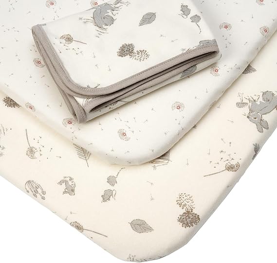 Tutti Bambini Bedside Bassinet Starter Pack - 2 Organic Cotton Fitted Sheets & Reversible Coverlet - Baby Essentials & Newborn Essentials Must Haves - for Bassinet Sheets & Toddler Bed Decor - Cocoon