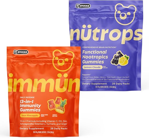 Gruns Immunity Gummies & Lions Mane Mushroom Gummies Bundle - Brain & Immune Support Supplement