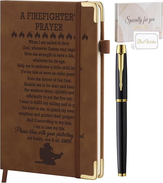 Firefighter Gifts for Men Firefighter's Prayer Leather Journal Notebook 200 Pages A5 Lined with Inner Pocket and Pen New Firefighter Gift Graduation Gifts Thank You Gift for Firefighters