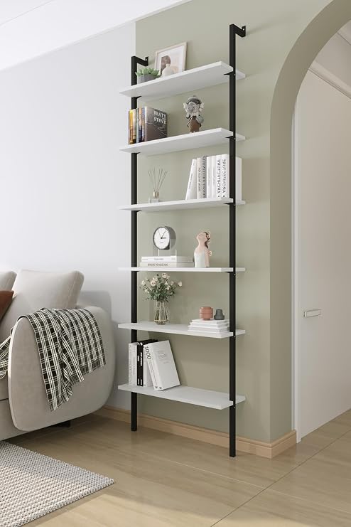 6-Piece Wall Mounted Bookcase, Shelf (White)