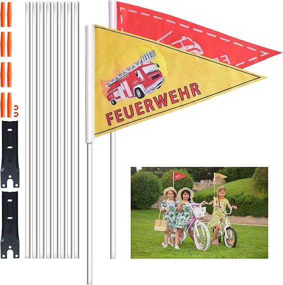Direk 2 Setli Bisiklet Güvenlik Bayrağı, Yüksek Görünürlüklü Turuncu, Çocuklar İçin Fiberglas Bayrak Direği