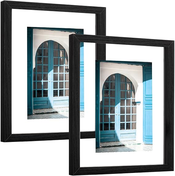 eletecpro 8x10 Floating Picture Frames with Double Real Glass Cover, Floating Display 5x7, 4x6 or Smaller Photos and Artwork, Vertical or Horizontal Wall Mount, Home Decor, Black, 2 Pack