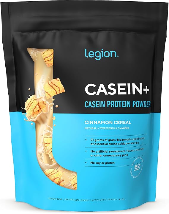 LEGION Casein+ Casein Protein Powder (Cinnamon Cereal) - Slow-Release Micellar Protein Powder - Non-GMO, Gluten-Free & Naturally SweetenedPowder from Grass-Fed Cows
