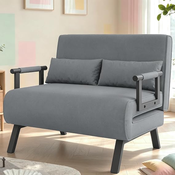Hawthyhome Folding Sofa Bed, Double sofa bed, 4-in-1 recliner, sofa bed with function, space-saving guest, recliner with adjustable backrest, 300 kg load capacity Metal frame & linen Dark Gray