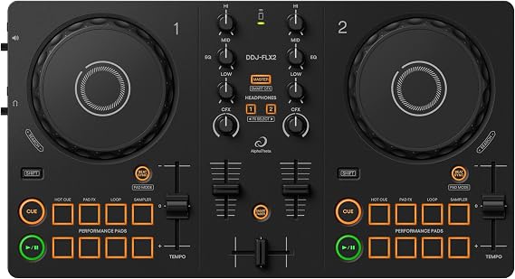 AlphaTheta /Pioneer DJ DDJ-FLX2 Entry-Level DJ Controller - Portable USB Powered 2 Channel Controller with Professional Layout - Compatible with Music Streaming Services - Perfect for New DJs