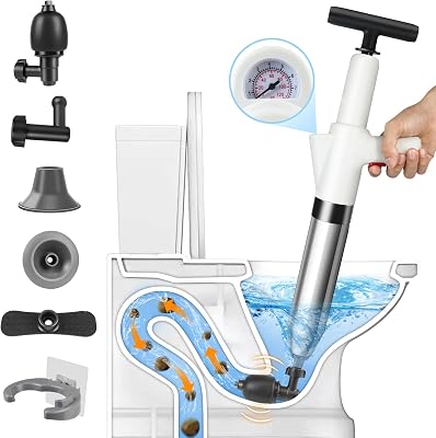 inShareplus Toilet Plunger, White Toilet Unblocker Heavy Duty, High Pressure Plunger Drain Unclogger Kit with 4 Replaceable Heads, Plunger for Bathroom, Unblocking Toilets, Bathtub, Floor, Drain