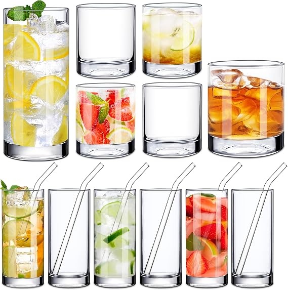 Jeffbaubl Set of 12 Glasses with Glass Strands Highball and Rocks