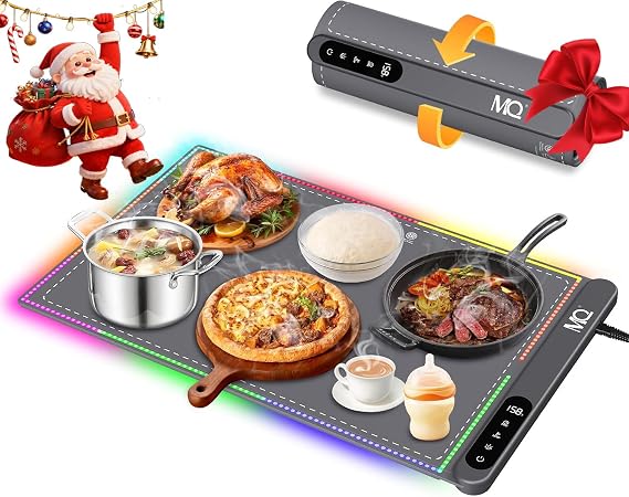 Warming Mat for Food Extra Large Extra Large Portable Food Warming Mat for Buffet Roll Up Electric Warming Trays for Food, Multicolor LED strips to match any mood (Dark Gray Colorful)