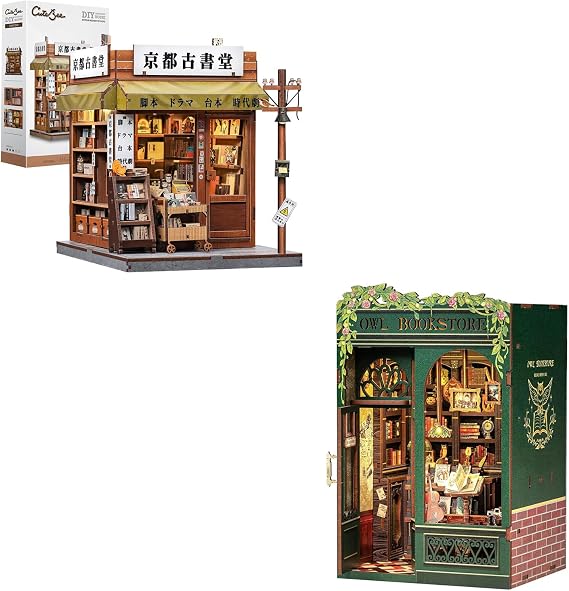 CUTEBEE Book Nook Kit - DIY Miniature House Kit for Adults, Teens and Beginners, Dollhouse Booknook Library Tiny House Bookshelf Decor 3D Wooden Puzzle, Gifts for Family, Friends (Owl Bookstore)