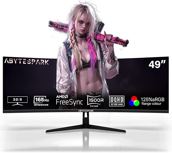 49 Inch Curved Ultra Wide Gaming Monitor, 5K (5210x1440P), 144Hz/165Hz 1500R, 32:9 127% sRGB, FreeSync, Height Adjustable Screen Monitor, HDMI 2.1 And DP 1.4, Supports Wall Mounted Installation