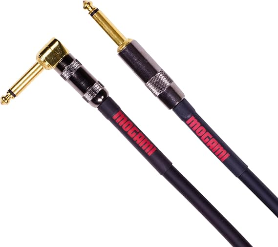 Mogami OD GTR-03R Overdrive Guitar Instrument Cable, 1/4" TS Male Plugs, Gold Contacts, Right Angle and Straight Connectors, 3 Foot