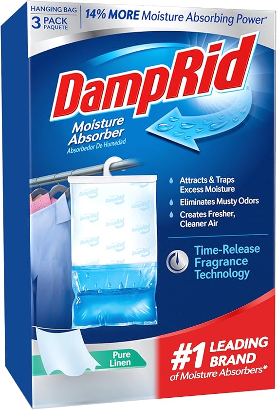 DampRid Pure Linen Hanging Moisture Absorber, 16 oz., 3 Count (Pack of 1) - Eliminates Musty Odors for Fresher, Cleaner Air, Ideal for Closet, 14% More Moisture Absorbing Power*