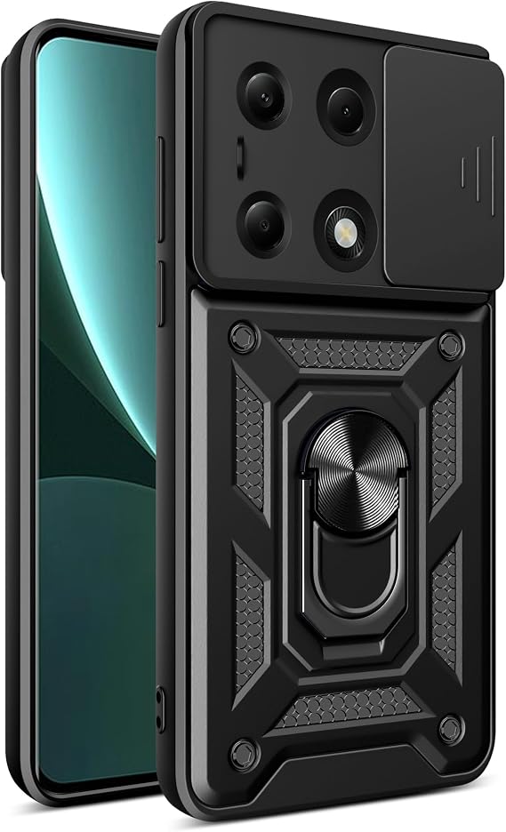 Compatible with Xiaomi Poco M6 Pro 4G Case Cover,with Slide Camera Lens Cover Compatible with Xiaomi Redmi Note 13 Pro 4G 23117RA68G Case Black