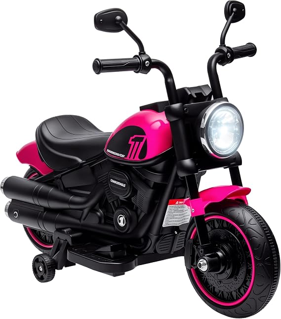 Aosom Kids Motorcycle with Training Wheels 6V for Ages 18-48 Months Pink | Ride-on Toy, Battery-Operated Motorbike for Kids, Single-Button Start, Headlight