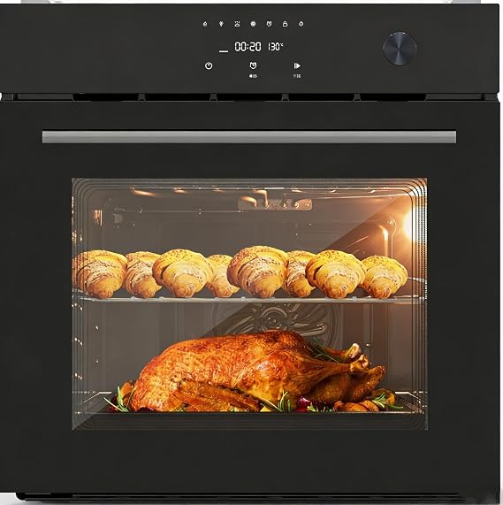 Single Wall Oven 24" Built-in Electric Ovens with 8 Cooking Functions, 3000W, 240V, 2.5Cu.f Convection Wall Oven in Stainless Steel, Touch Control, Timer, Safety Lock, ETL Certified