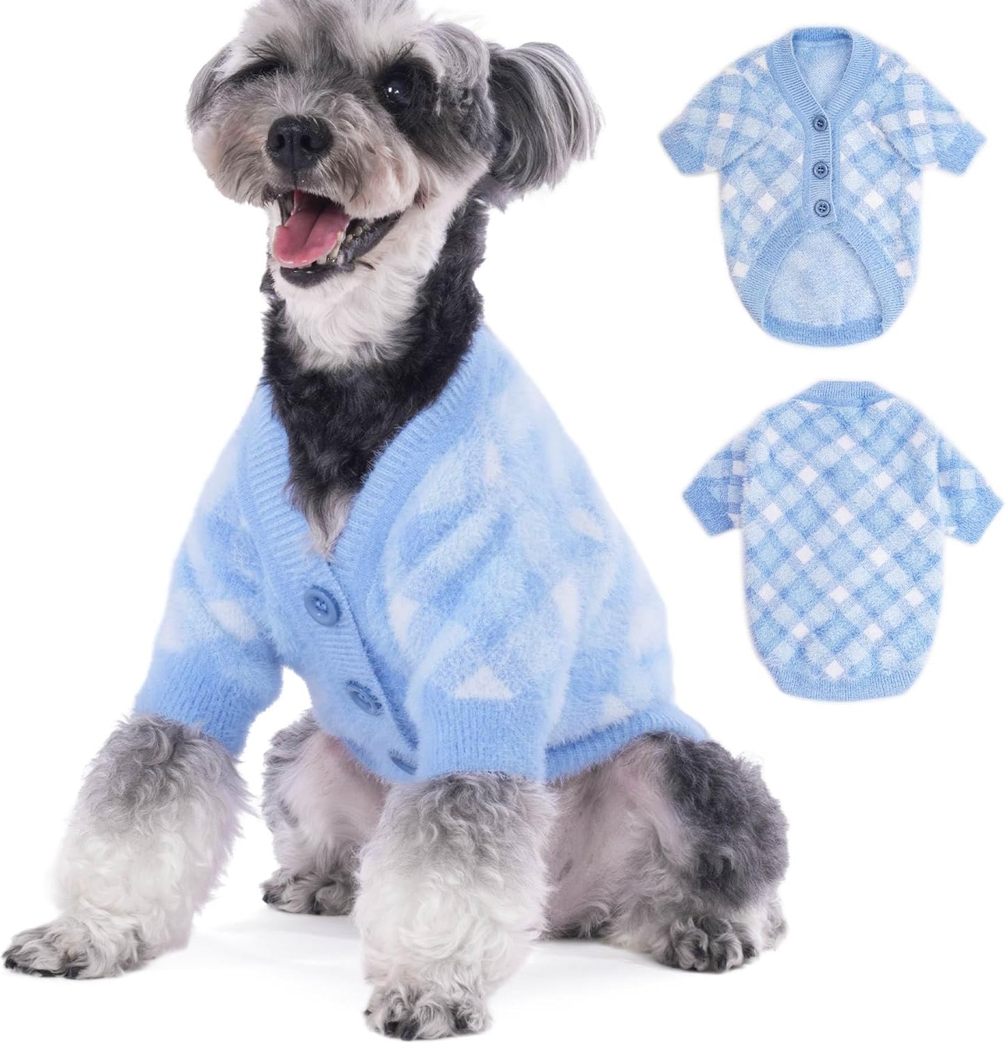 Deluxe Dog & Cat Winter Clothes - Thermal Knit Sweater & Jacket for XXS XS Small Dogs Boy and Girl - Stretchy Pet Apparel, Puppy Outfits - Soft Warm Dog Coat Light Blue, X-Small