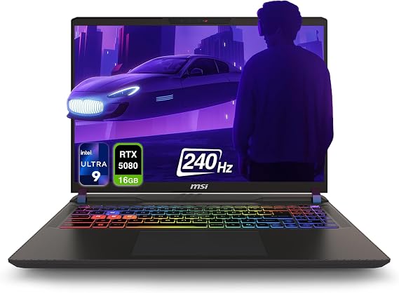 MSI Vector 16 HX AI Gaming Laptop, Intel Ultra 9-275HX, 16 GB DDR5 RAM, 1 TB PCIe SSD, 16" WQXGA (2560x1600) 240Hz Display, Nvidia G-Force RTX 5080, 24 Zone RGB Keyboard, W11 Home, Cosmo Gray