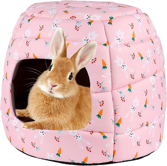 YUEPET Large Bunny Hideout, Warm Rabbit Bed House, Carrot Stump Design | Cozy Rabbit Hideout, Foldable Bunny Hideaway Bed, Washable Fabric, Removable Cushion, Indoor Use