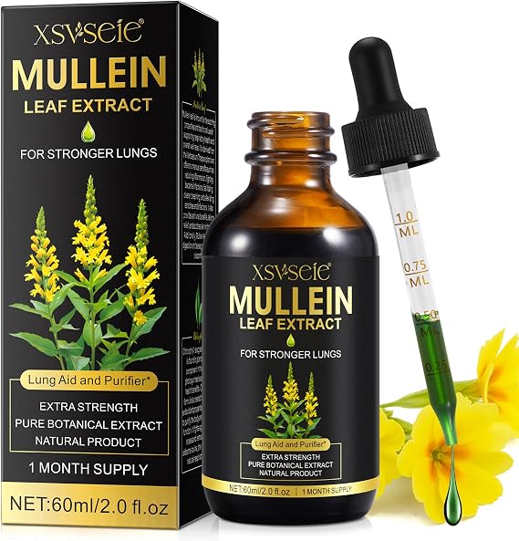 Mullein Leaf Extract for Lungs, Natural Mullein Drops for Lung Cleanse and Healthy Breathing, 1 Month Supply 60ML, Vegetarian, High Fast Absorption, Health Supplements, Cleanse and Respiratory Support