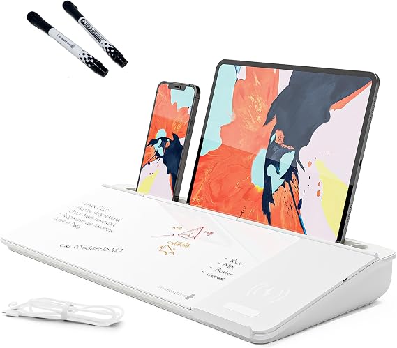 DeskBoard Buddy Desktop Whiteboard  2 Markers White with Wireless Charger