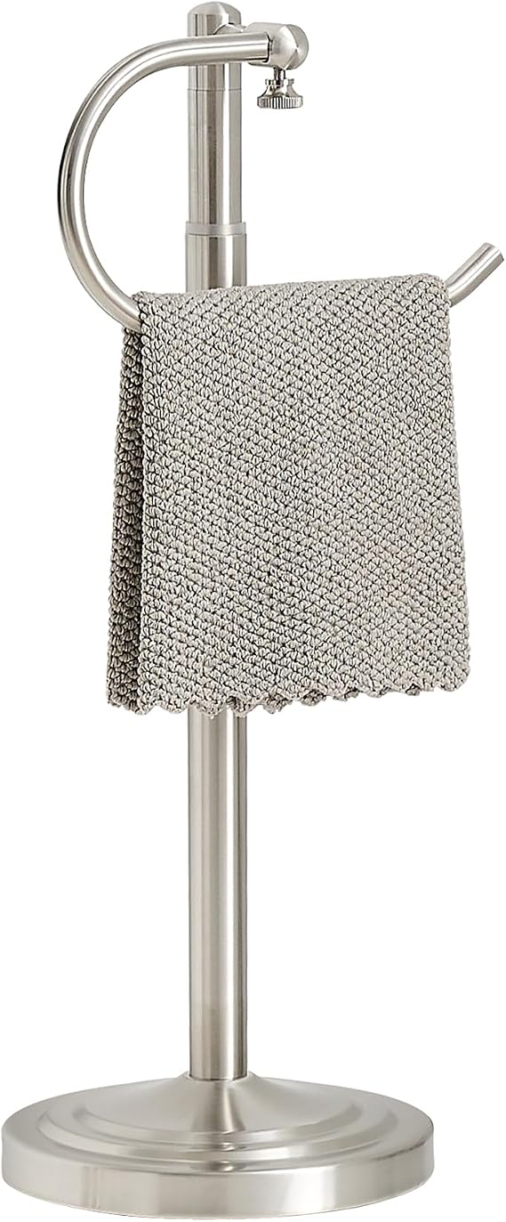 RFOUO Freestanding Hand Towel Holder For Bathroom, Brushed Nickel | Adjustable 41–66 cm, Stainless Steel Countertop Towel Rail, Weighted Base, No Drilling, For Bathroom Vanity & Kitchen