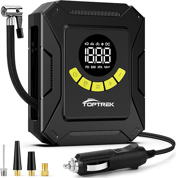 toptrek Car Tyre Inflator 12V DC 150 PSI Wired Portable Auto ShutOff