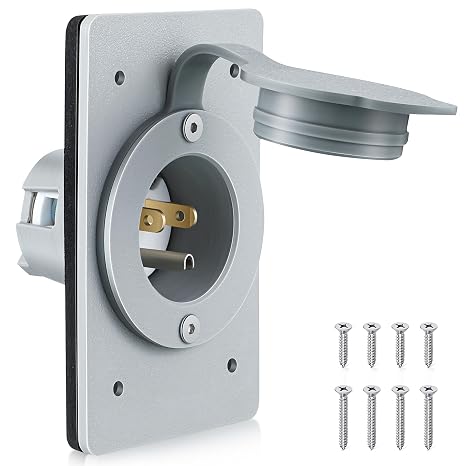 1 Pack 15AMP Straight Blade Flanged Male Power Inlet Receptacle, Grey