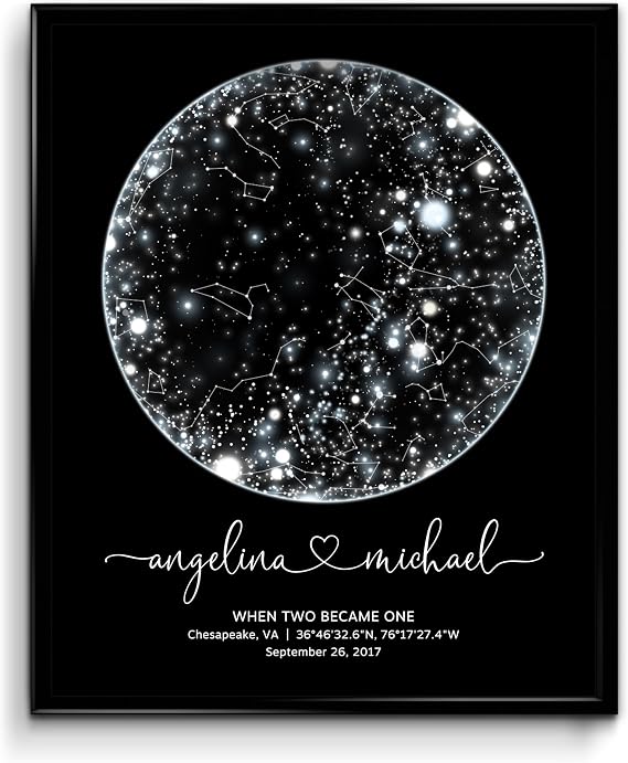 Custom Star Map Print or Canvas (9 Designs, Multiple Sizes), Personalized Constellation Map, Night Sky by date Wall Art, Unique Gift - Special Occasion, Wedding, Anniversary, Valentines Day)