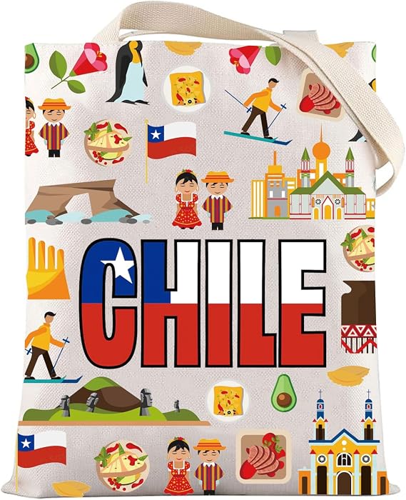 LEVLO Chile Flag Canvas Tote Bag Chilean Vacation Gift Republic of Chile Shoulder Bag Chile Travel Culture Merchandise