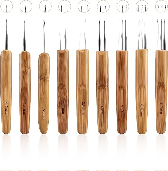 9 Pcs Dreadlock Crochet Hook Tool Set Braid Hair Dreadlocks Needle Weaving Crochet 0.5mm 1 2 3 Hooks for Hair Braiding Craft Locs Maintenance