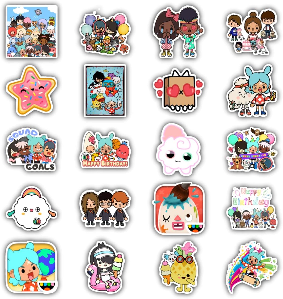 20 Pcs Stickers Packs Toca Vinyl Boca Aesthetic Decal Colorful Sticker Waterproof for Water Bottle Laptop Computer Luggage Phone Car Skateboard Bumper, 8.5 x 11'
