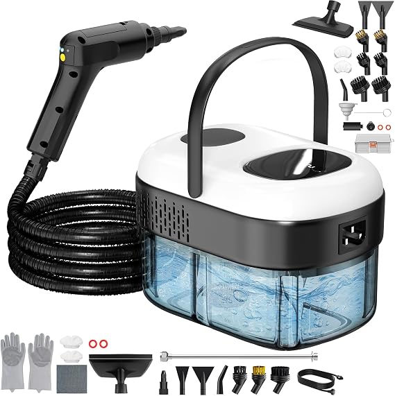 Pressurized Steam Cleaner, 3-Level Adjustable Handheld Steamer Cleaning for Home, 15s Fast Heat-Up & 47.3oz Tank, 2500W Multi-Surface Portable Steamer for Floor/Grout/Car with 33PCS Accesssories