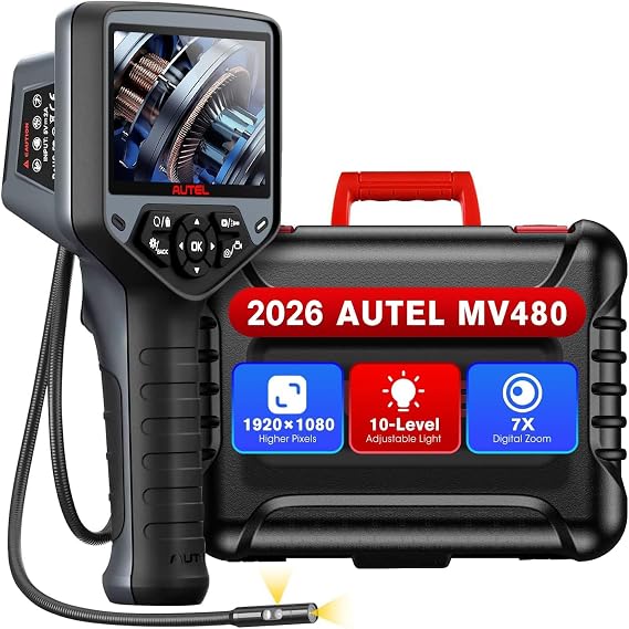 Autel MaxiVideo MV480 Inspection Camera, 1080P HD Industrial Endoscope with Light, Dual Cameras, 10-Level Adjustable LED, 7X Zoom, Snake Borescope with Audio Annotation, 360Rotation, Up of MV460