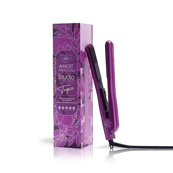 Almost Famous Tropico Tourmaline Ceramic 1.25" Professional Hair Straightener Flat Iron Pro for Hair Styling, Tourmaline Ceramic Panel with Adjustable Temperature - (Purple (Updated Model)